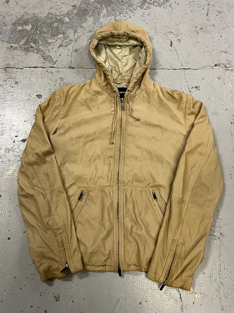 SS2009 Emporio Armani Beige Lamb Leather Hooded Jacket OsMxJAs 0