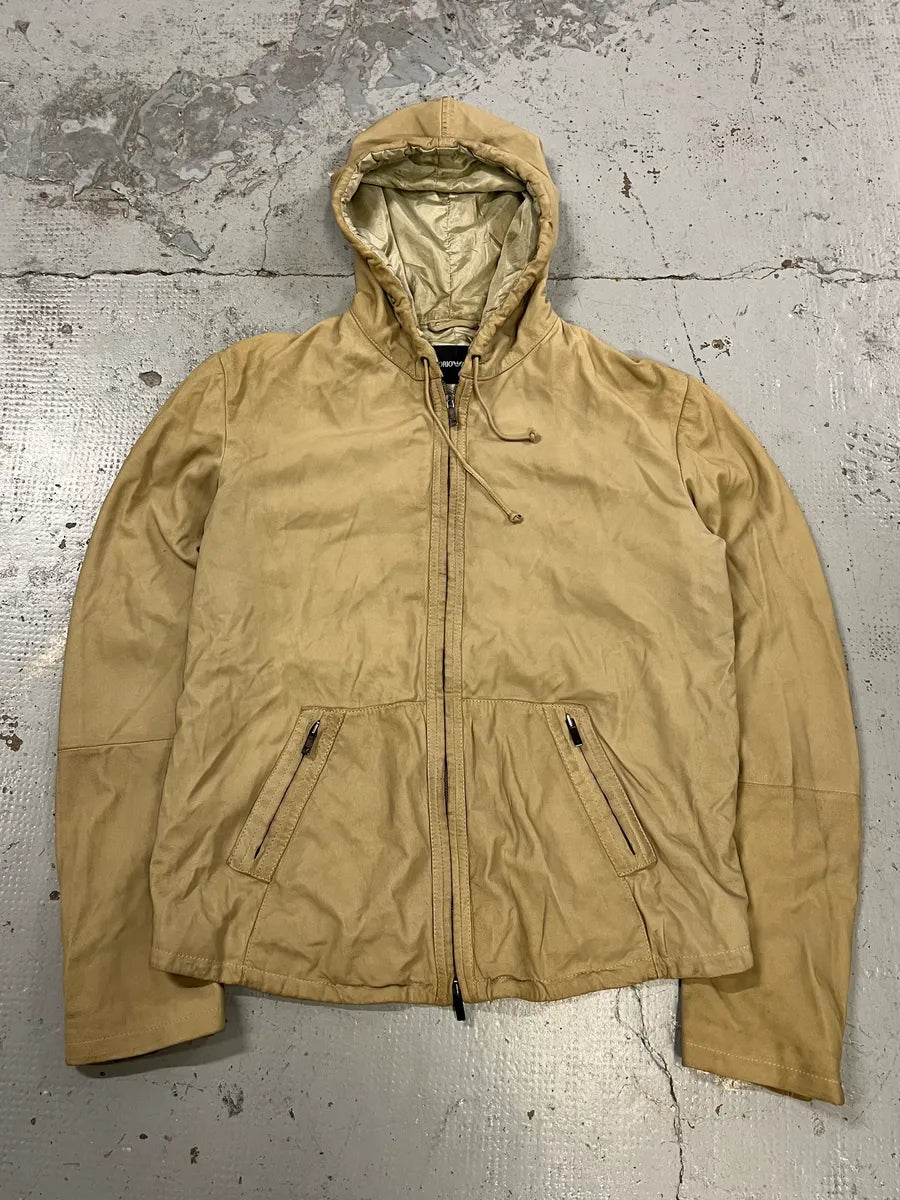 SS2009 Emporio Armani Beige Lamb Leather Hooded Jacket OsMxJAs 3