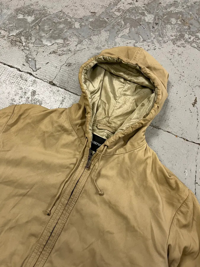 SS2009 Emporio Armani Beige Lamb Leather Hooded Jacket OsMxJAs 4