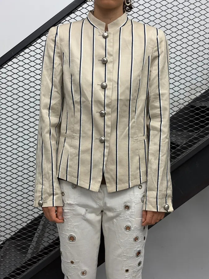 SS2009 Emporio Armani Beige Pinstriped Blazer Jacket lsajUfh 0