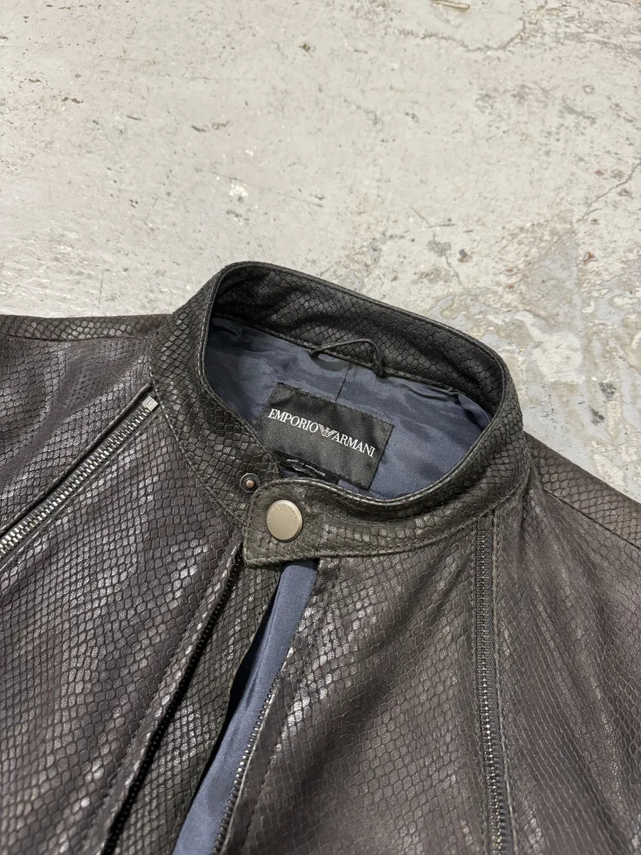 SS2009 Emporio Armani Brown Snakeskin Effect Leather Multi Zips Jacket rtkmsML 10
