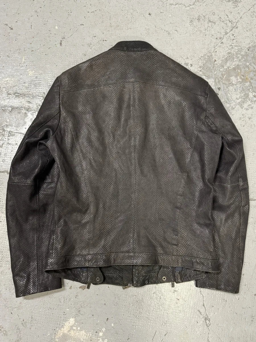SS2009 Emporio Armani Brown Snakeskin Effect Leather Multi Zips Jacket rtkmsML 2