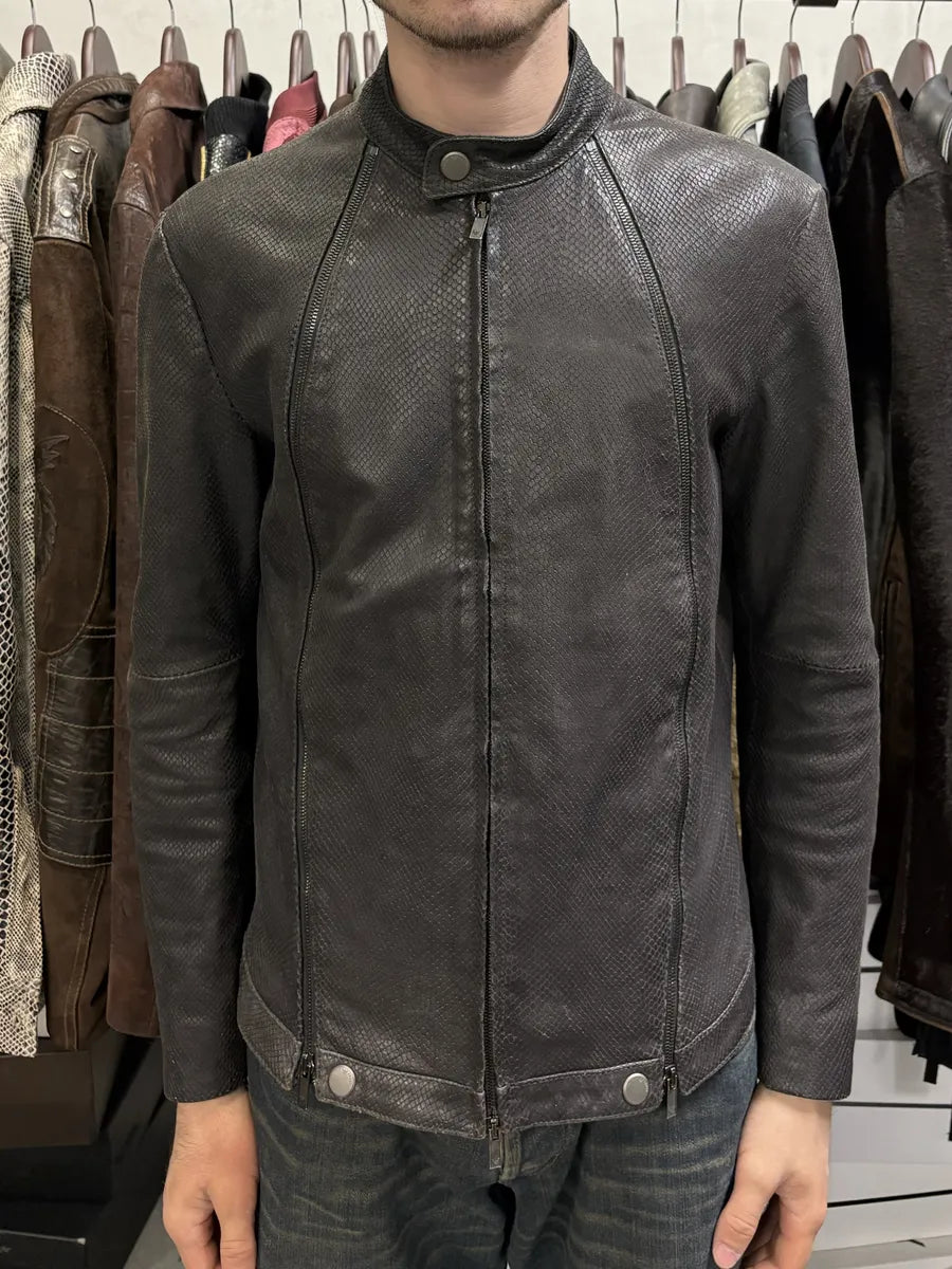 SS2009 Emporio Armani Brown Snakeskin Effect Leather Multi Zips Jacket rtkmsML 3