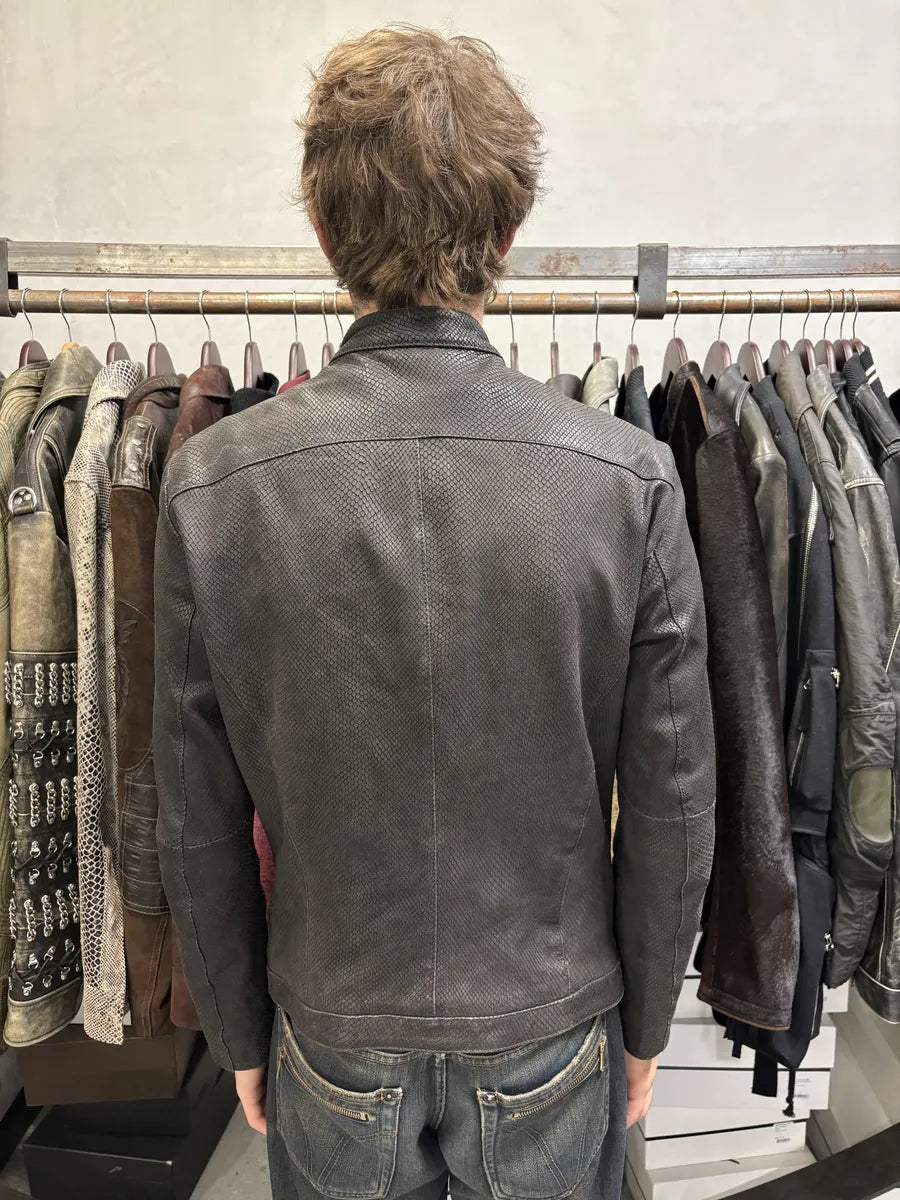 SS2009 Emporio Armani Brown Snakeskin Effect Leather Multi Zips Jacket rtkmsML 4