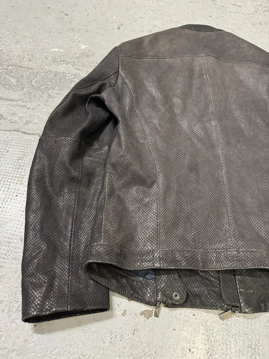 SS2009 Emporio Armani Brown Snakeskin Effect Leather Multi Zips Jacket rtkmsML 5