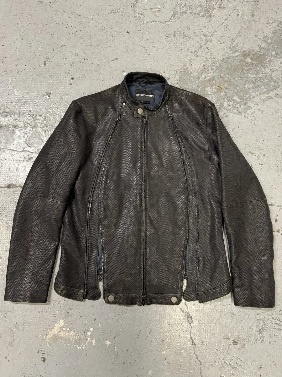 SS2009 Emporio Armani Brown Snakeskin Effect Leather Multi Zips Jacket rtkmsML 6