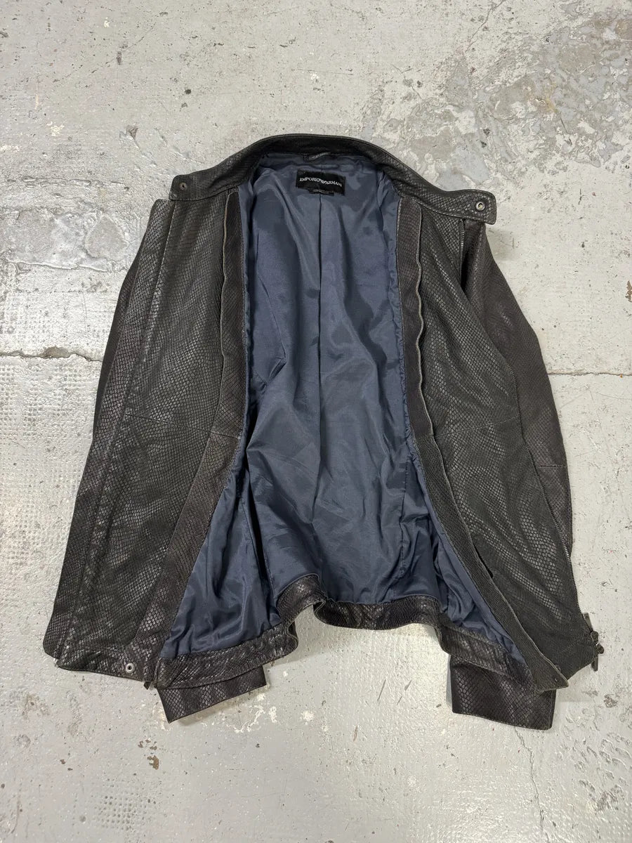 SS2009 Emporio Armani Brown Snakeskin Effect Leather Multi Zips Jacket rtkmsML 7