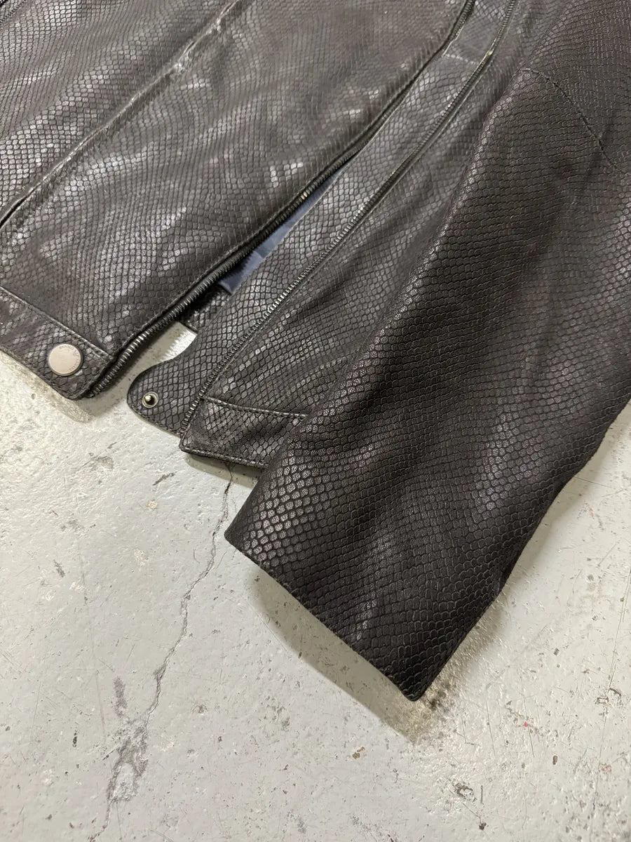 SS2009 Emporio Armani Brown Snakeskin Effect Leather Multi Zips Jacket rtkmsML 8