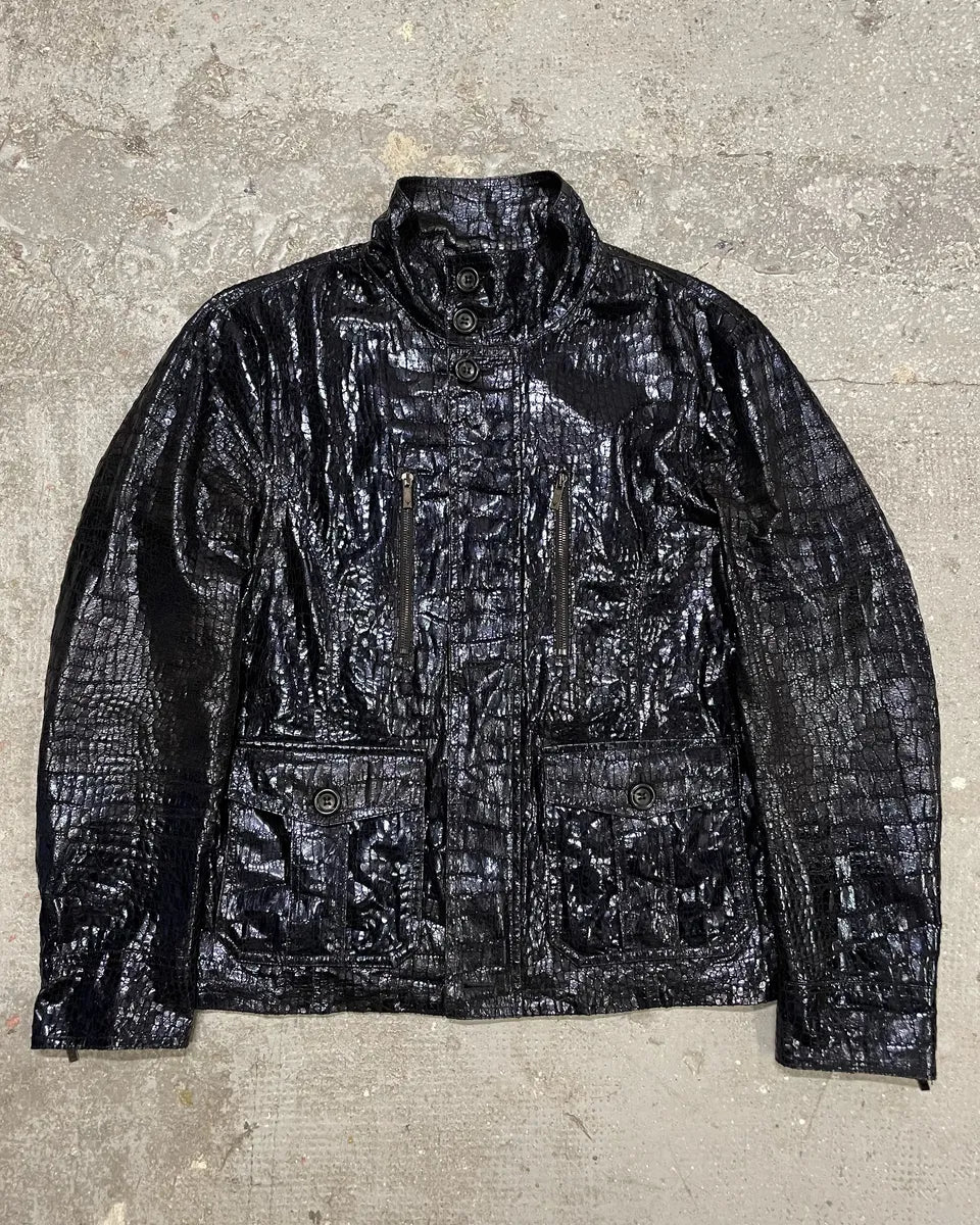 SS2009 Emporio Armani Navy Crocodile Effect Shinny Buttoned Jacket HJGqhry 1