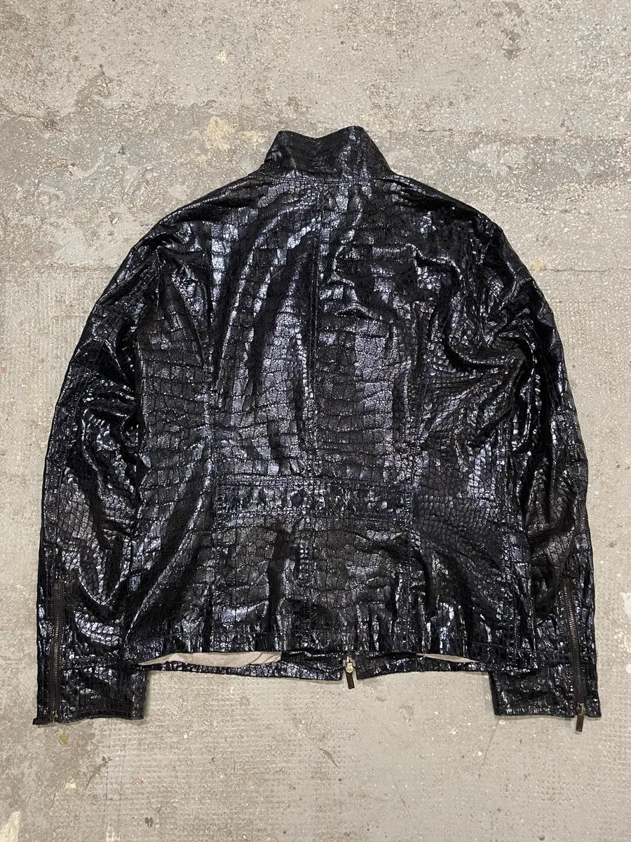 SS2009 Emporio Armani Navy Crocodile Effect Shinny Buttoned Jacket HJGqhry 2