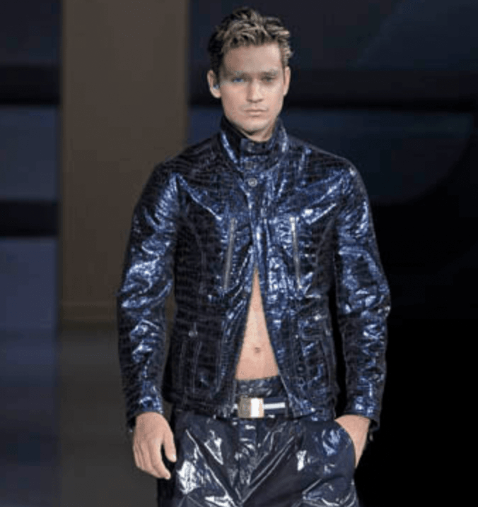 SS2009 Emporio Armani Navy Crocodile Effect Shinny Buttoned Jacket HJGqhry 0