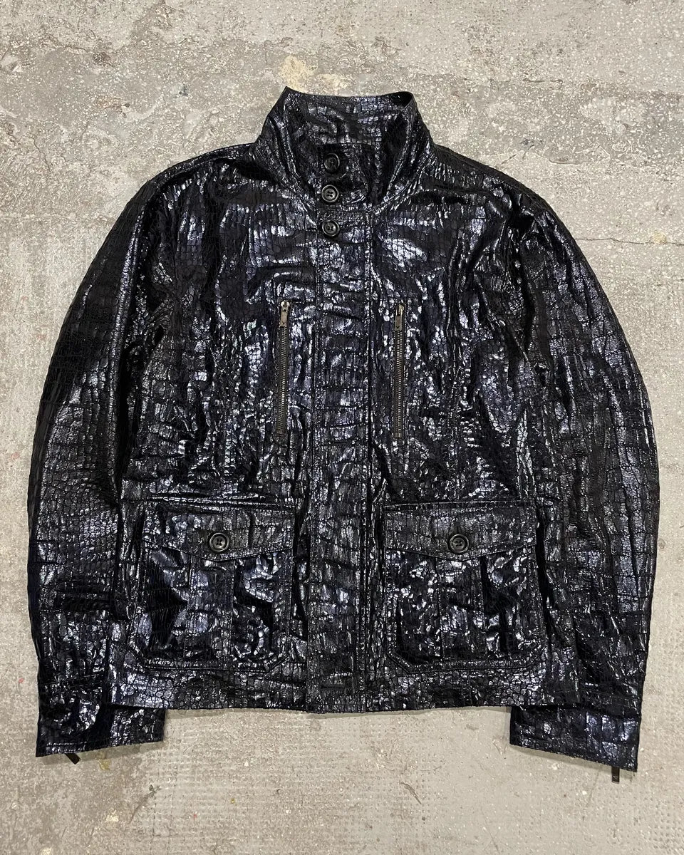 SS2009 Emporio Armani Navy Crocodile Effect Shinny Buttoned Jacket HJGqhry 3