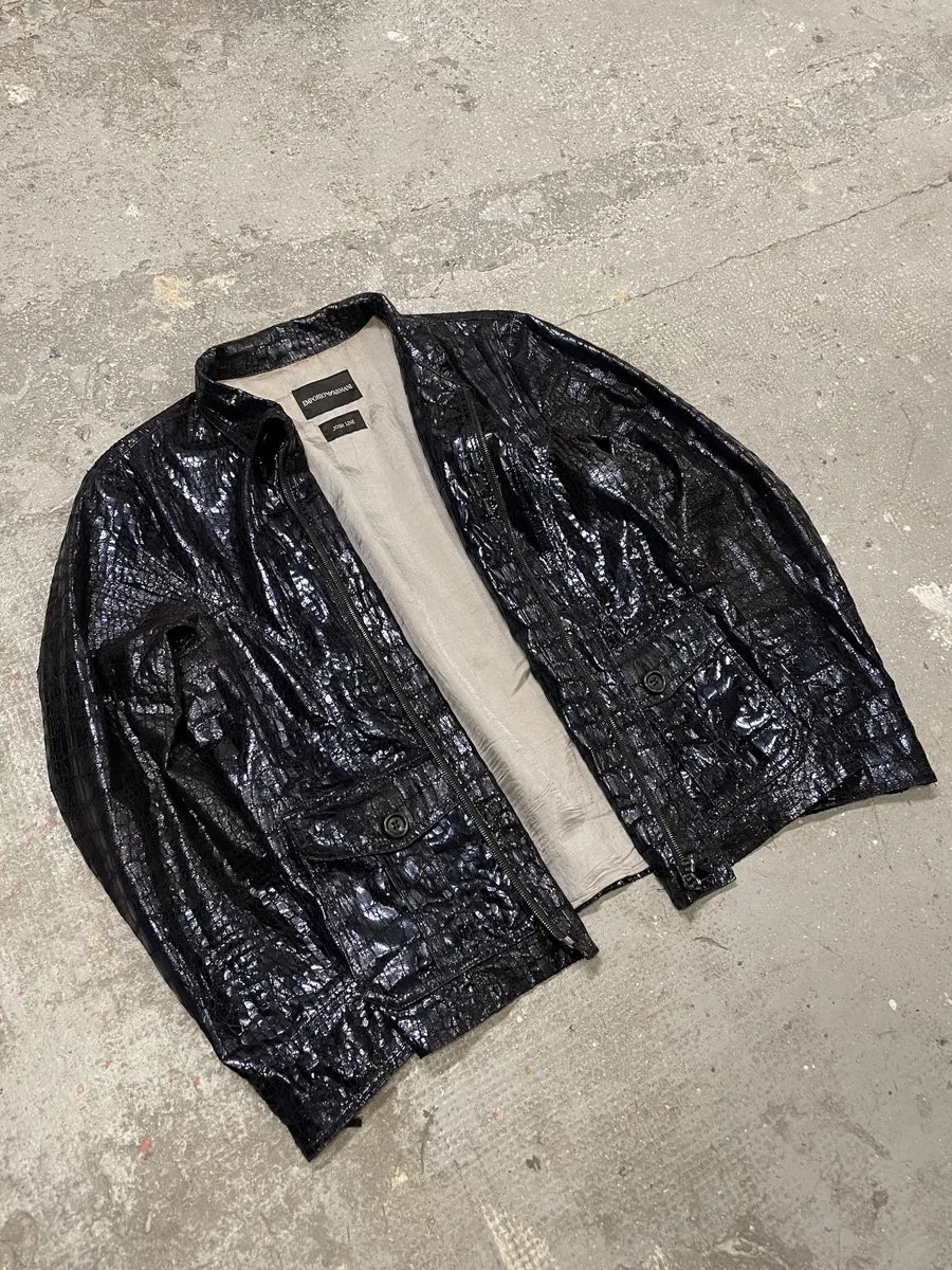 SS2009 Emporio Armani Navy Crocodile Effect Shinny Buttoned Jacket HJGqhry 4