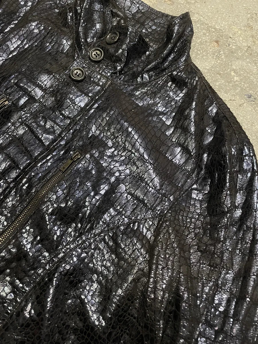 SS2009 Emporio Armani Navy Crocodile Effect Shinny Buttoned Jacket HJGqhry 5