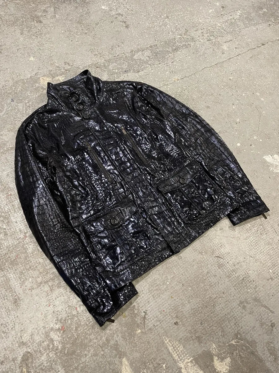 SS2009 Emporio Armani Navy Crocodile Effect Shinny Buttoned Jacket HJGqhry 6