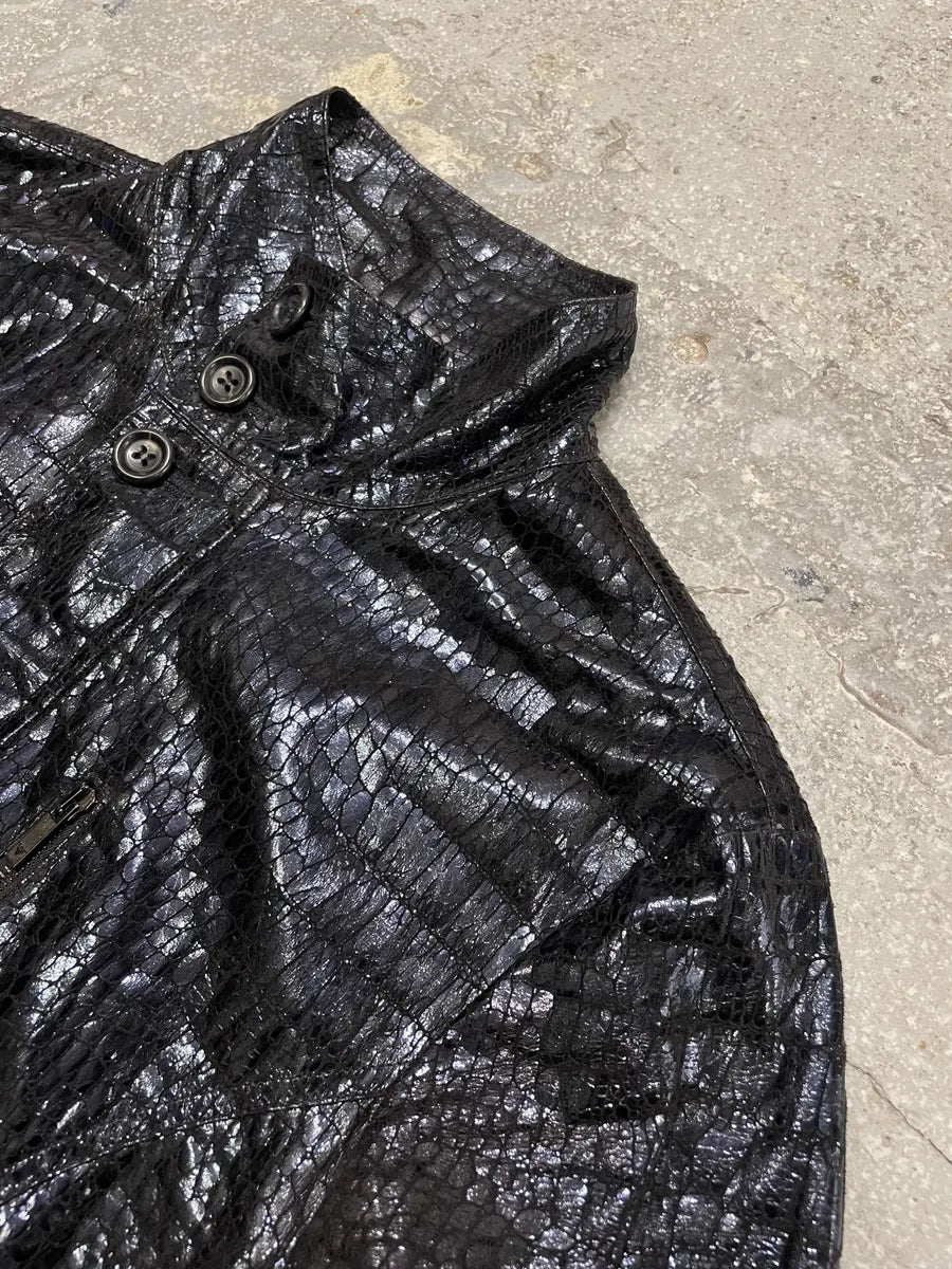 SS2009 Emporio Armani Navy Crocodile Effect Shinny Buttoned Jacket HJGqhry 7