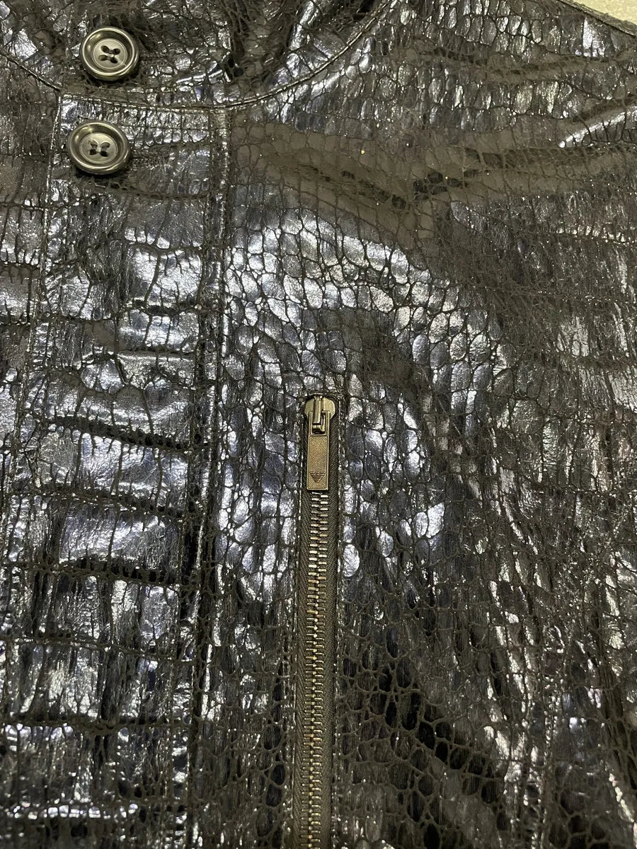 SS2009 Emporio Armani Navy Crocodile Effect Shinny Buttoned Jacket HJGqhry 8