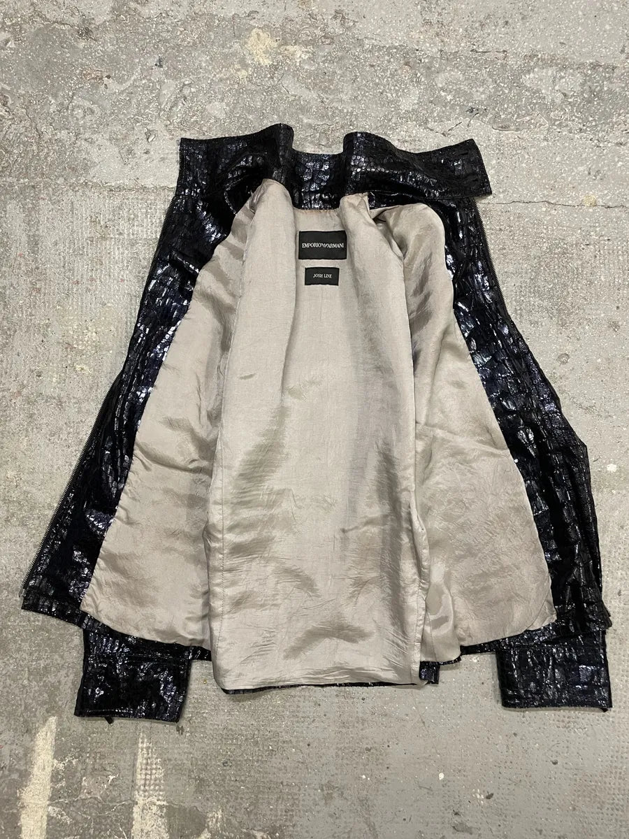 SS2009 Emporio Armani Navy Crocodile Effect Shinny Buttoned Jacket HJGqhry 9