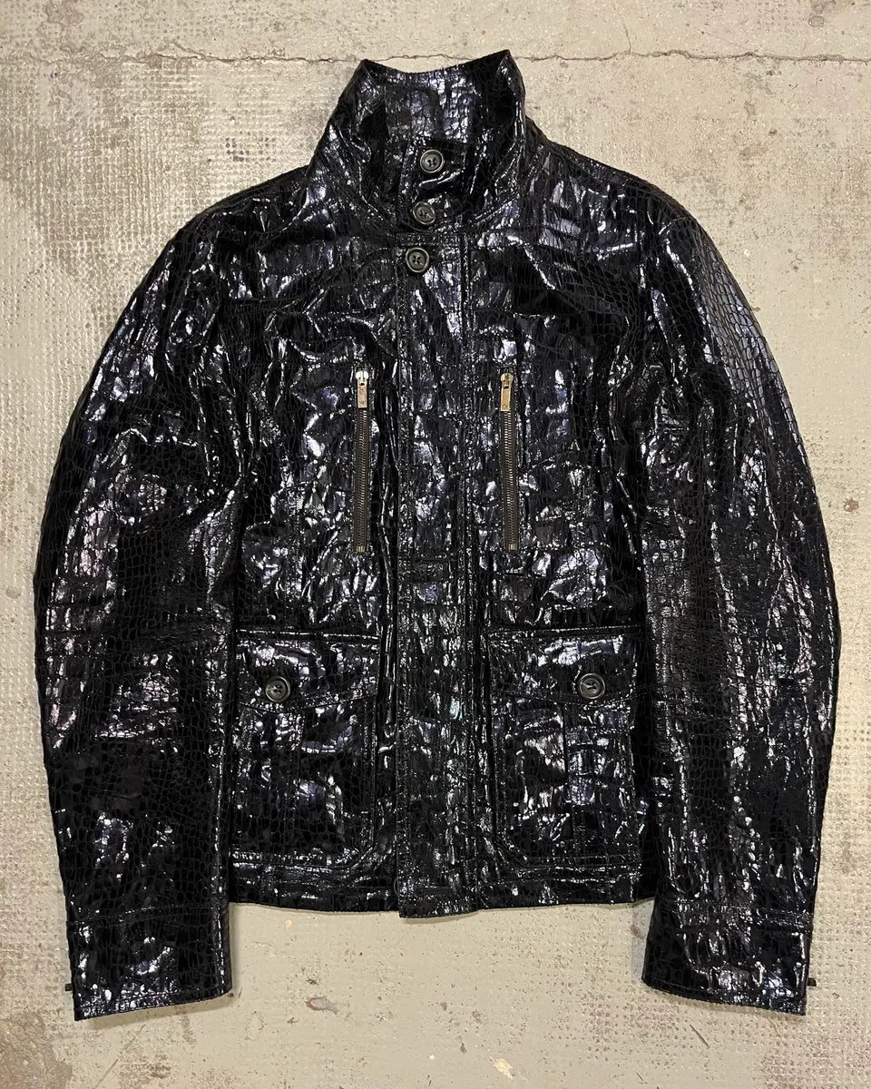 SS2009 Emporio Armani Navy Shiny Crocodile Effet Jacket BGYusEB 0
