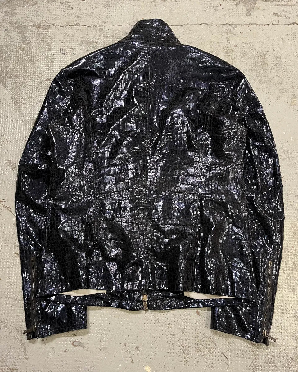 SS2009 Emporio Armani Navy Shiny Crocodile Effet Jacket BGYusEB 2