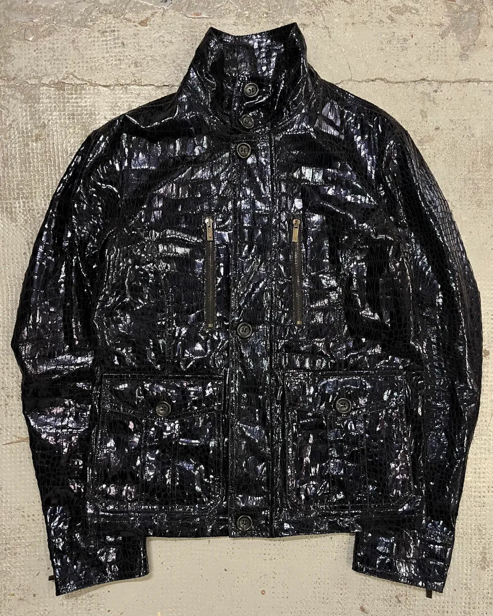 SS2009 Emporio Armani Navy Shiny Crocodile Effet Jacket BGYusEB 3