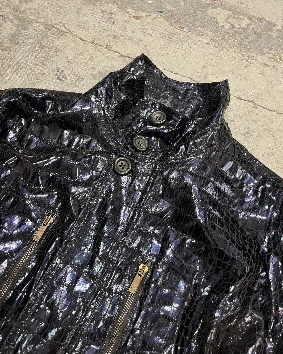 SS2009 Emporio Armani Navy Shiny Crocodile Effet Jacket BGYusEB 4