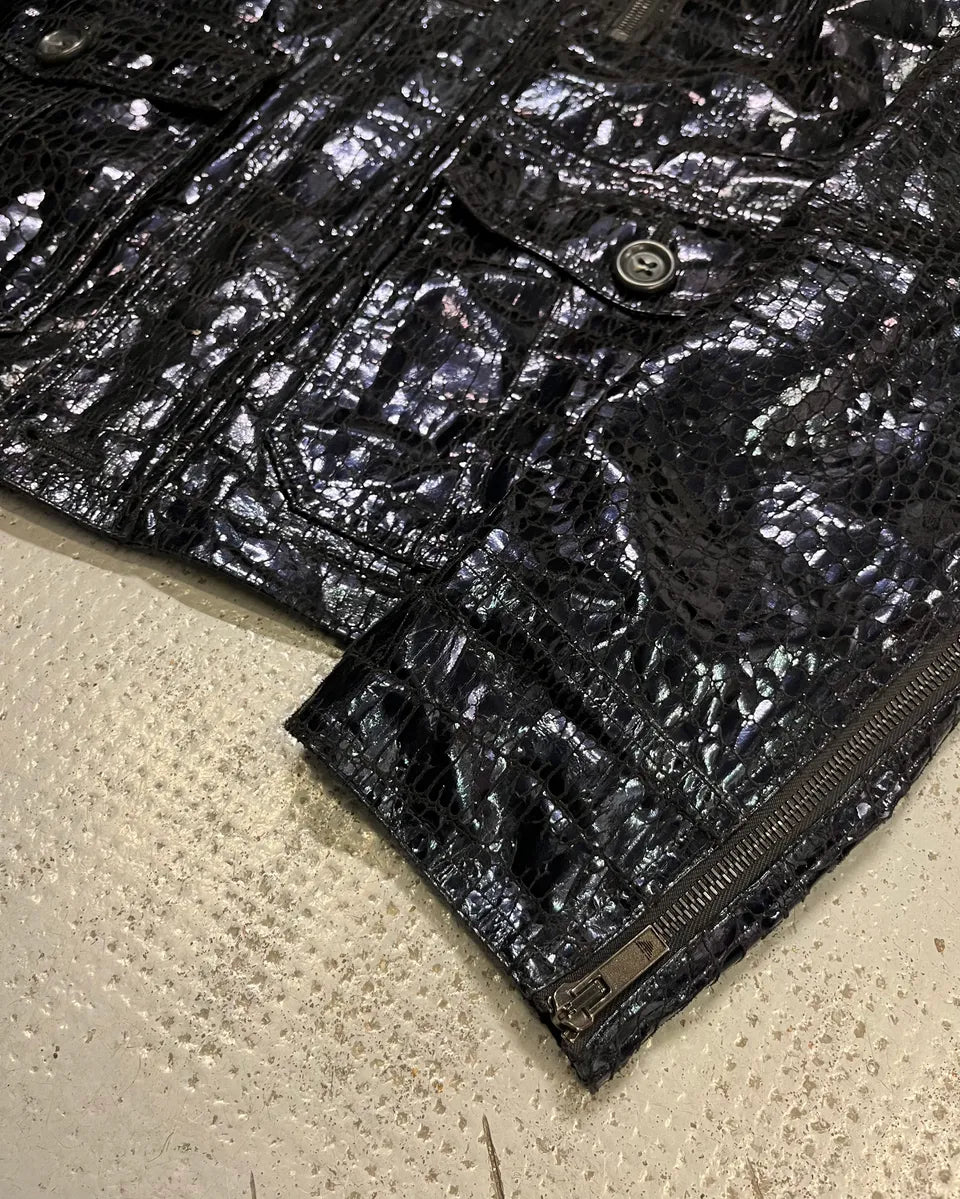 SS2009 Emporio Armani Navy Shiny Crocodile Effet Jacket BGYusEB 5
