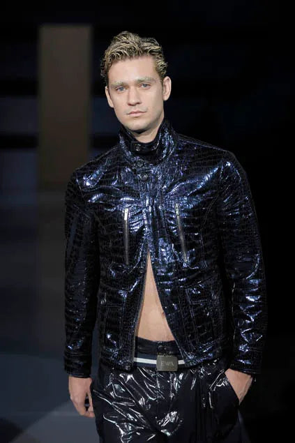 SS2009 Emporio Armani Navy Shiny Crocodile Effet Jacket YKAdZzn 0