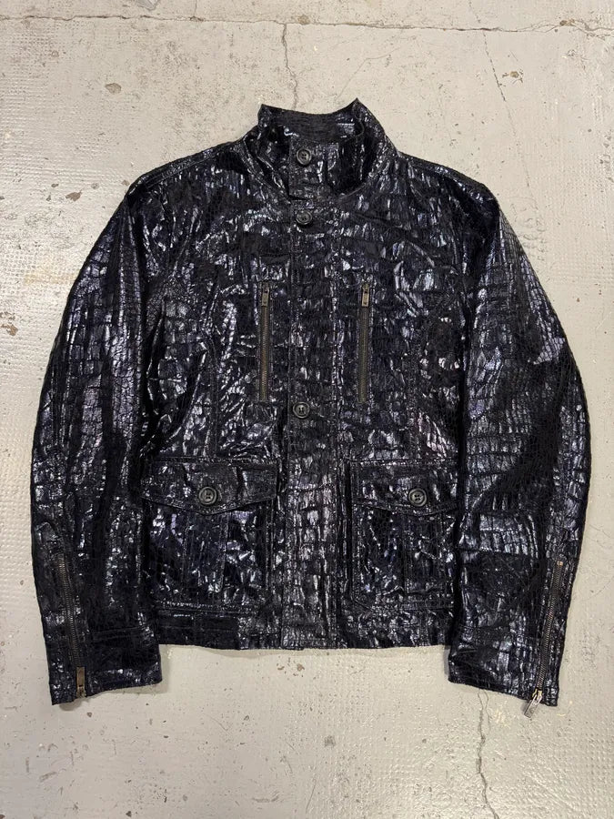 SS2009 Emporio Armani Navy Shiny Crocodile Effet Jacket YKAdZzn 1