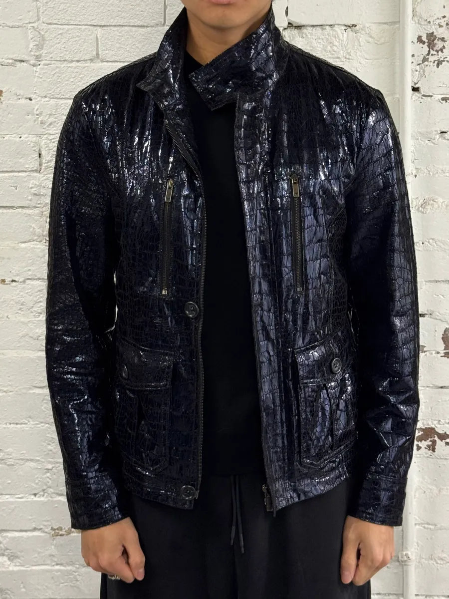 SS2009 Emporio Armani Navy Shiny Crocodile Effet Jacket YKAdZzn 2