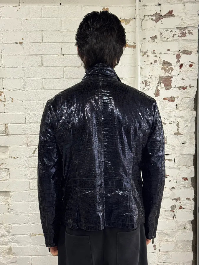SS2009 Emporio Armani Navy Shiny Crocodile Effet Jacket YKAdZzn 3