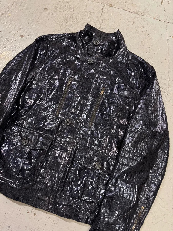 SS2009 Emporio Armani Navy Shiny Crocodile Effet Jacket YKAdZzn 6