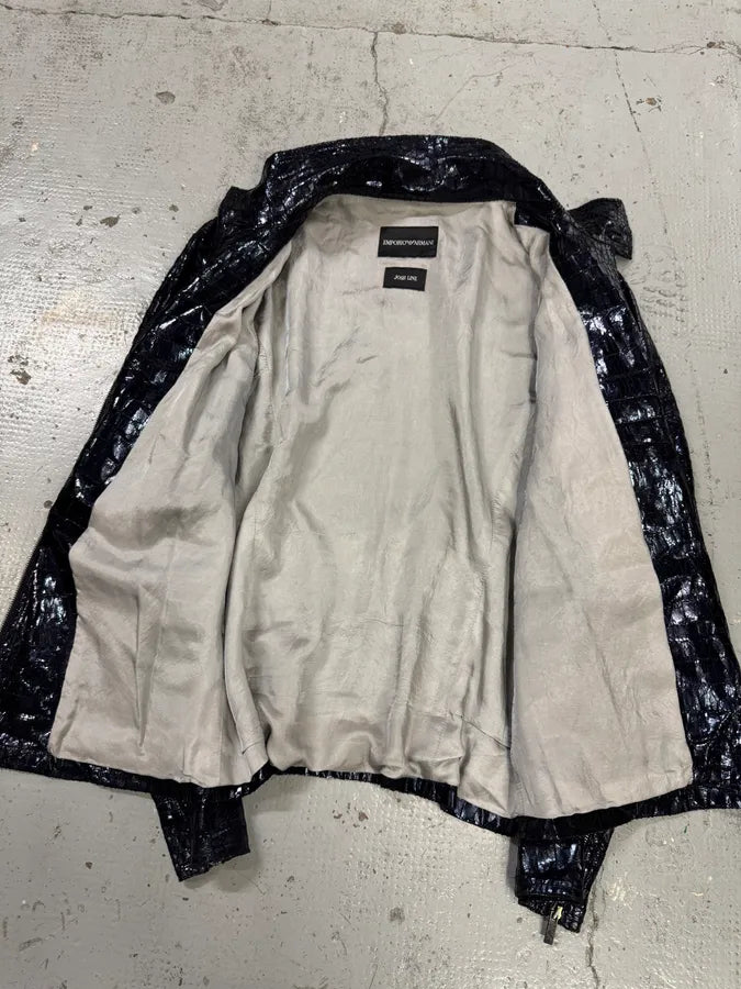 SS2009 Emporio Armani Navy Shiny Crocodile Effet Jacket YKAdZzn 8