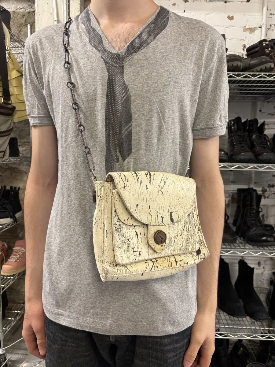 SS2009 Galliano Creamy Artisanal Eroded Effect Metallic Shoulder Bag lwKQPwa 2