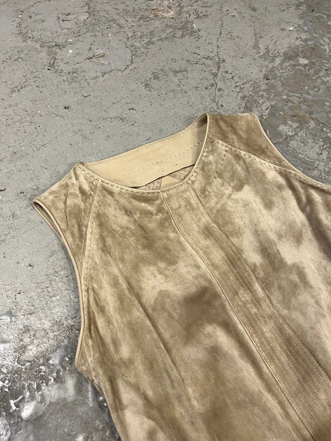 SS2009 Gianfranco Ferré Beige Suede Vest Dress OikWjzt 3