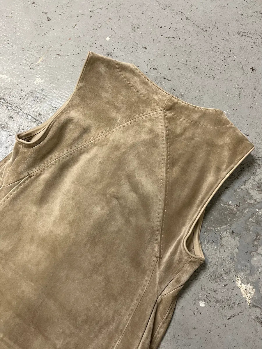 SS2009 Gianfranco Ferré Beige Suede Vest Dress OikWjzt 6