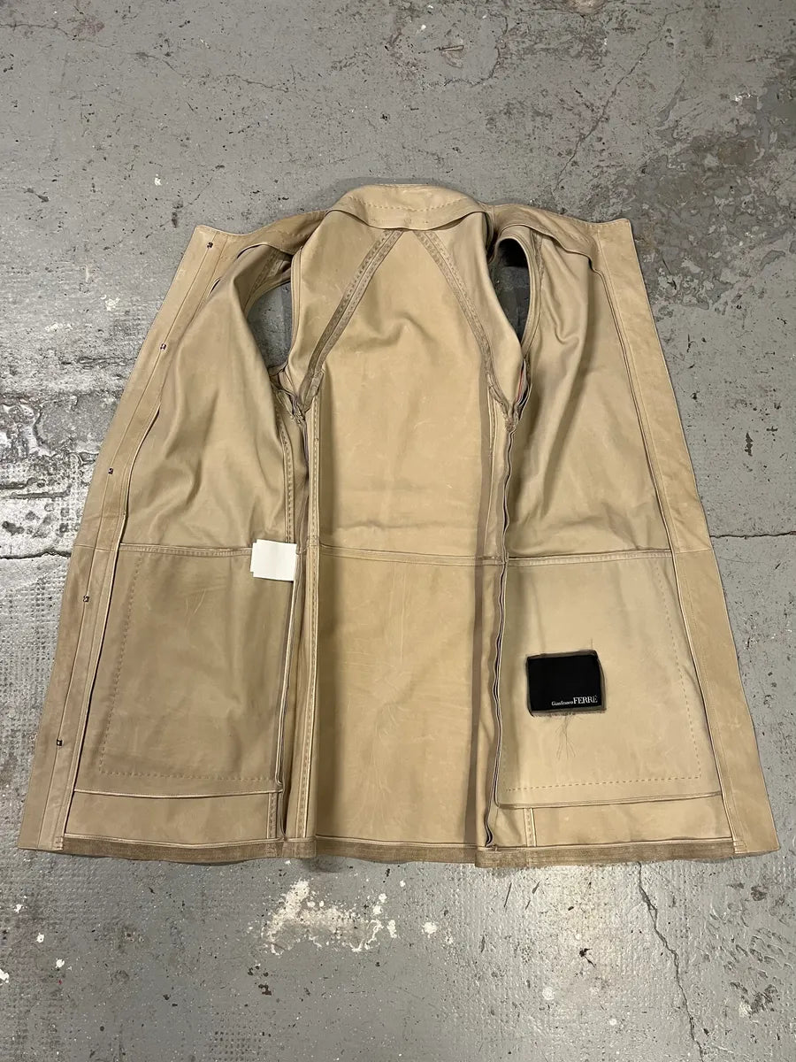 SS2009 Gianfranco Ferré Beige Suede Vest Dress OikWjzt 8