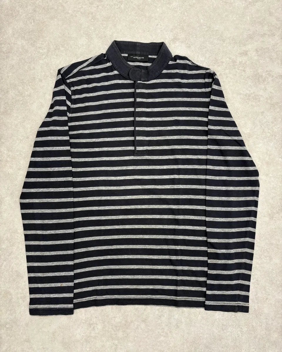 SS2009 Givenchy Grey & Black Striped Mao Polo Longsleeves usMkxrg 0