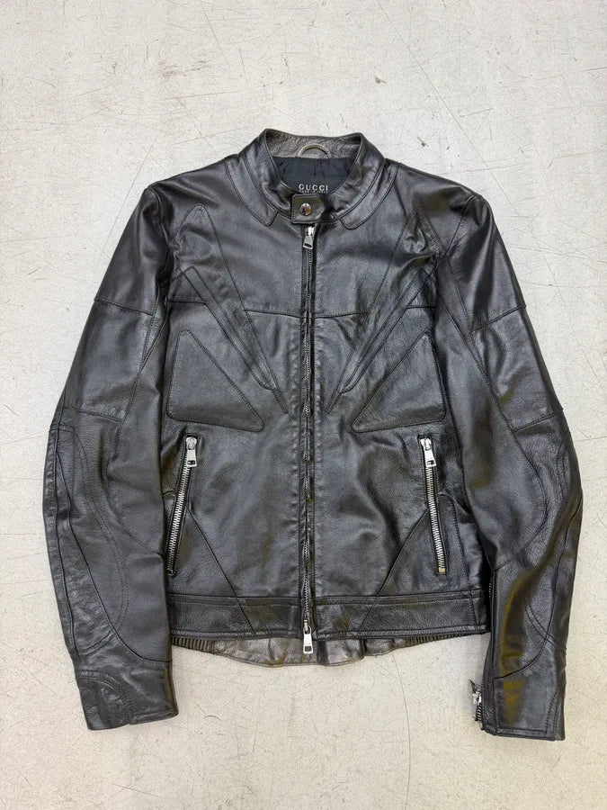 SS2009 Gucci Black Avant-Garde Biker Leather Jacket by Frida Giannini KmcXYFU 12