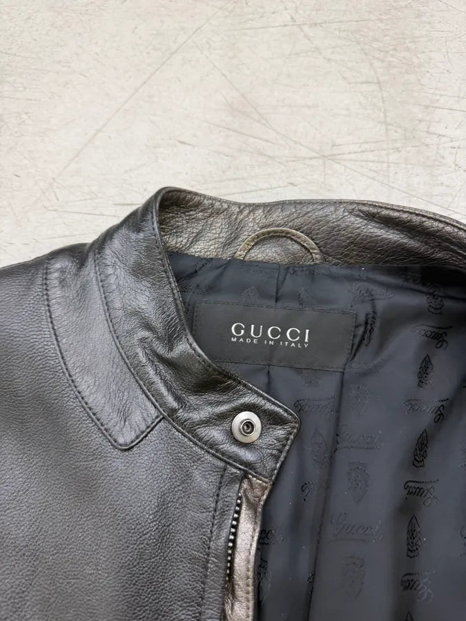 SS2009 Gucci Black Avant-Garde Biker Leather Jacket by Frida Giannini KmcXYFU 15
