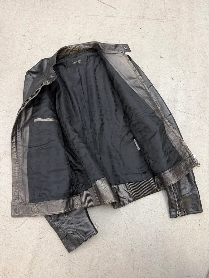 SS2009 Gucci Black Avant-Garde Biker Leather Jacket by Frida Giannini KmcXYFU 16