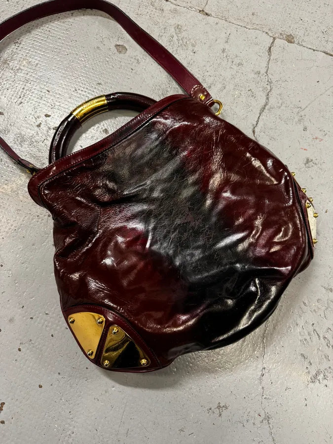 SS2009 Gucci Indy Bordeaux Red Patent Leather Bamboo Handle Bag yfEuJia 8