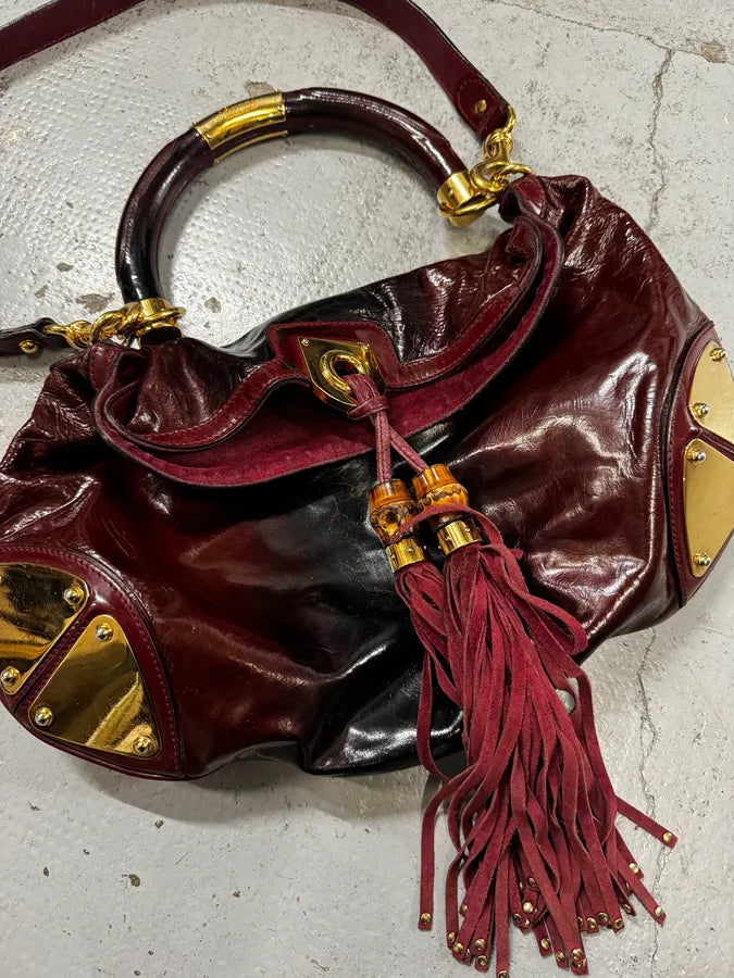 SS2009 Gucci Indy Bordeaux Red Patent Leather Bamboo Handle Bag yfEuJia 9