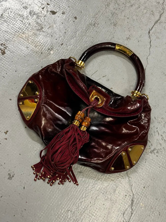 SS2009 Gucci Indy Bordeaux Red Patent Leather Bamboo Handle Bag yfEuJia 5