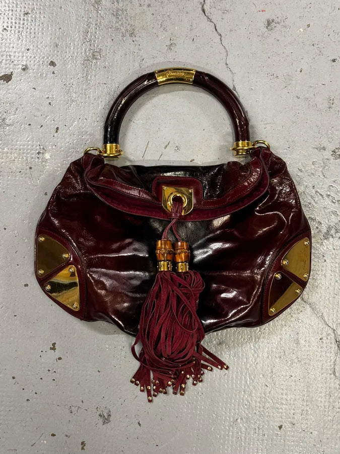 SS2009 Gucci Indy Bordeaux Red Patent Leather Bamboo Handle Bag yfEuJia 0