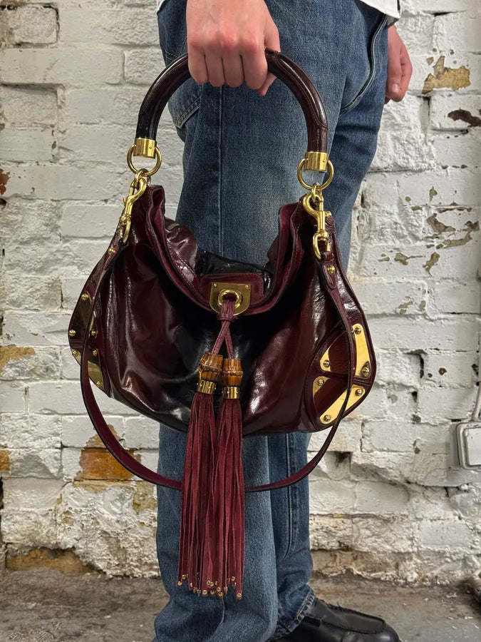 SS2009 Gucci Indy Bordeaux Red Patent Leather Bamboo Handle Bag yfEuJia 1