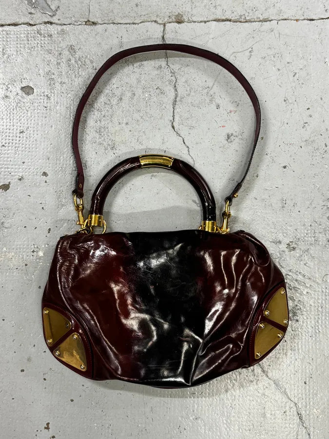 SS2009 Gucci Indy Bordeaux Red Patent Leather Bamboo Handle Bag yfEuJia 4