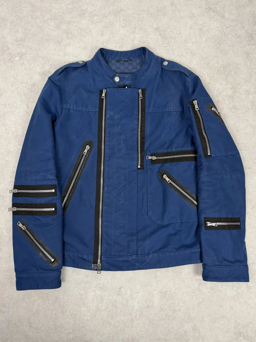 SS2009 Gucci Navy Blue Asymmetrical Multi Zips Biker Jacket by Frida Giannini gxQkVNG 0