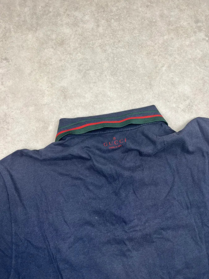 SS2009 Gucci Navy Contrast Striped Collar Polo pchZxSe 6