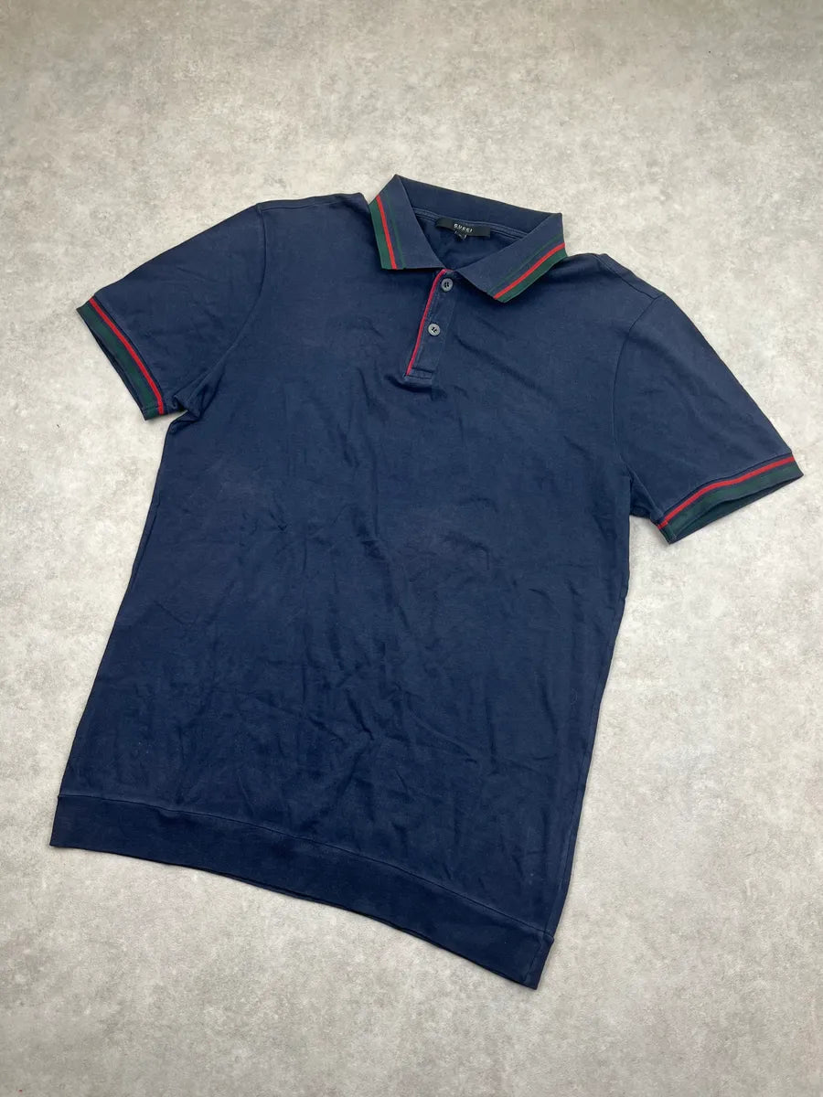 SS2009 Gucci Navy Contrast Striped Collar Polo pchZxSe 4